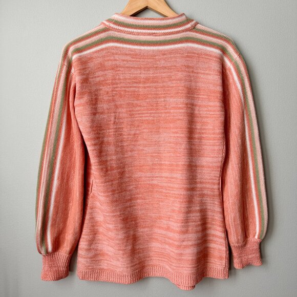 Space Dye Cardigan Peachy Orange Vintage Knit Sweater - Picture 4 of 15